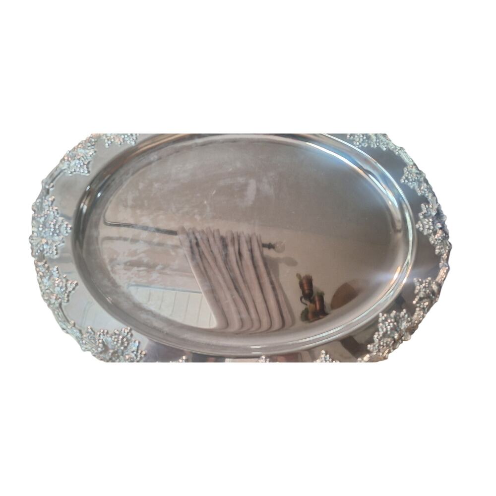 Vintage gsa silverplate serving tray grape & vine border 18" beautiful as found